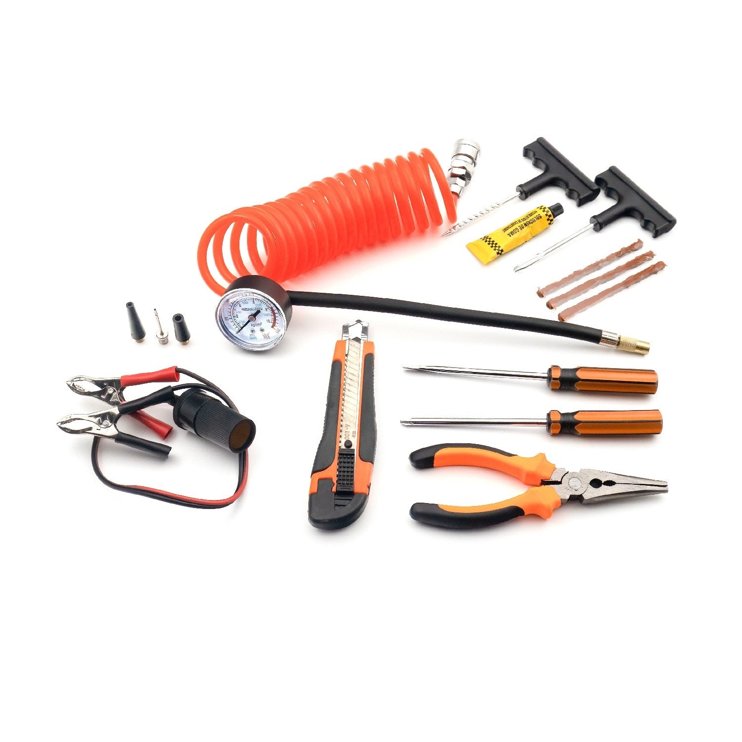 Compresor auto Carguard Heavy-Duty dublu cilindru – 50 L/min – 150 PSI – LED + kit reparatie anvelope