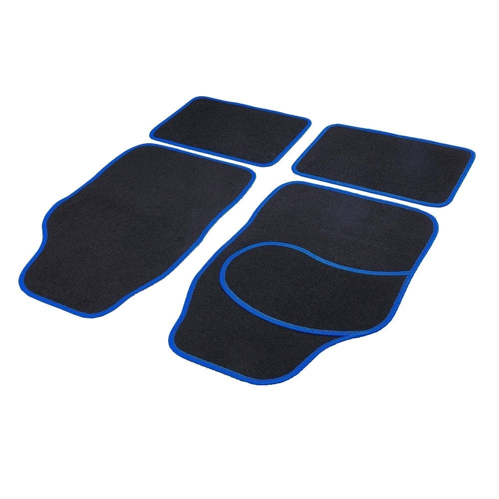 Set Covorașe Auto Textile Universale Carguard PAT001, 4 Piese, Negru cu Margine Albastră, Protecție Antiderapantă Mochetă