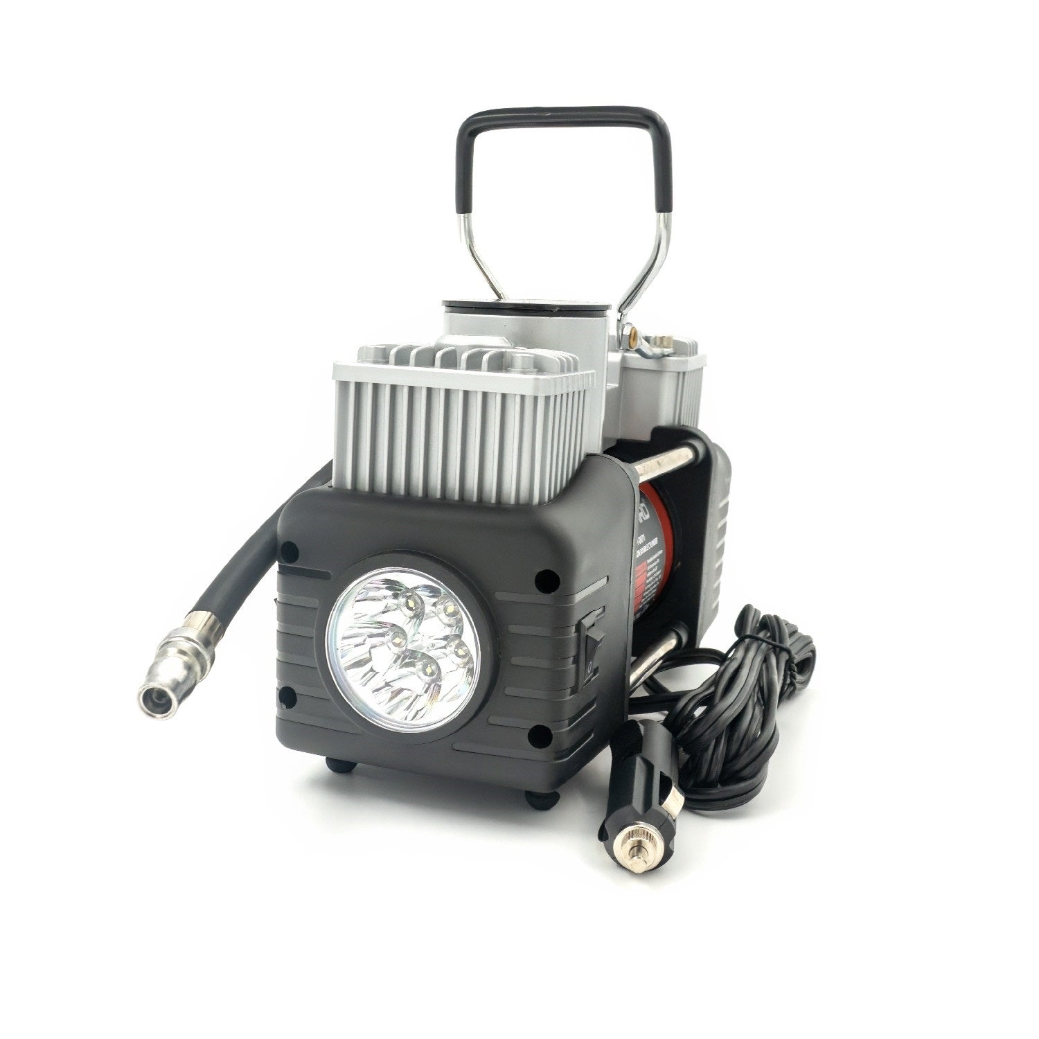 Compresor auto Carguard Heavy-Duty dublu cilindru – 50 L/min – 150 PSI – LED + kit reparatie anvelope