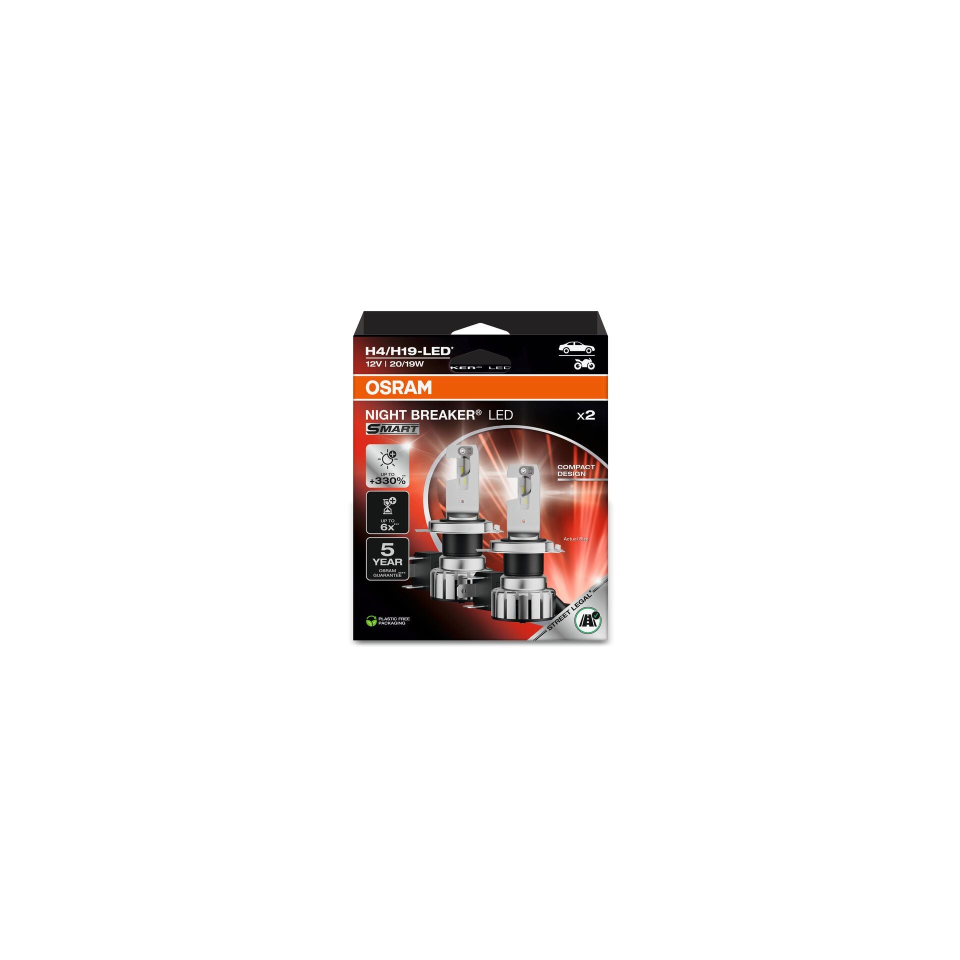 Set 2 Becuri NIGHT BREAKER LED SMART H4/H19 OSRAM Bec, far faza lunga