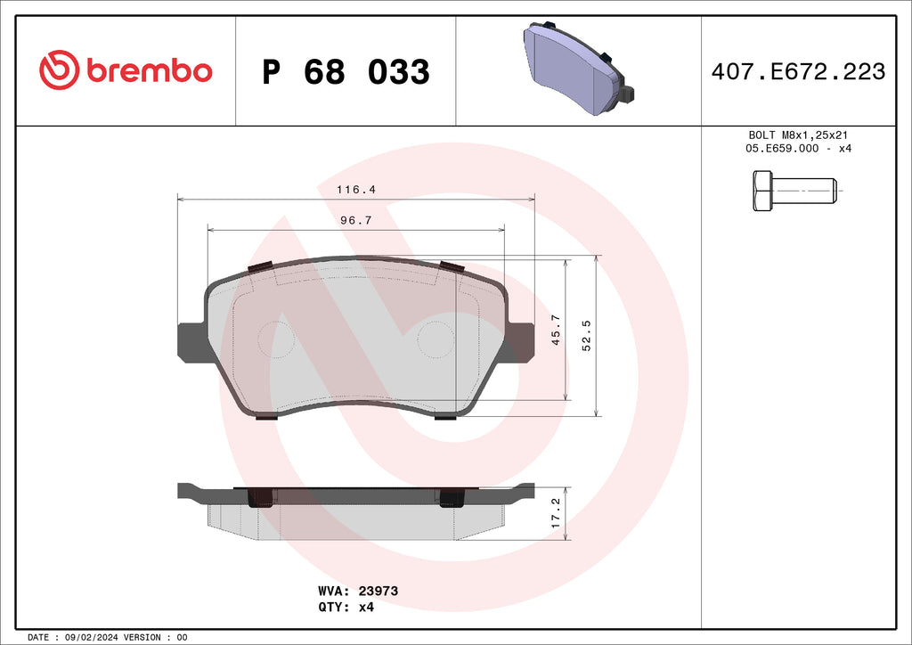 BREMBO Set placute frana fata  disc Duster Dacia