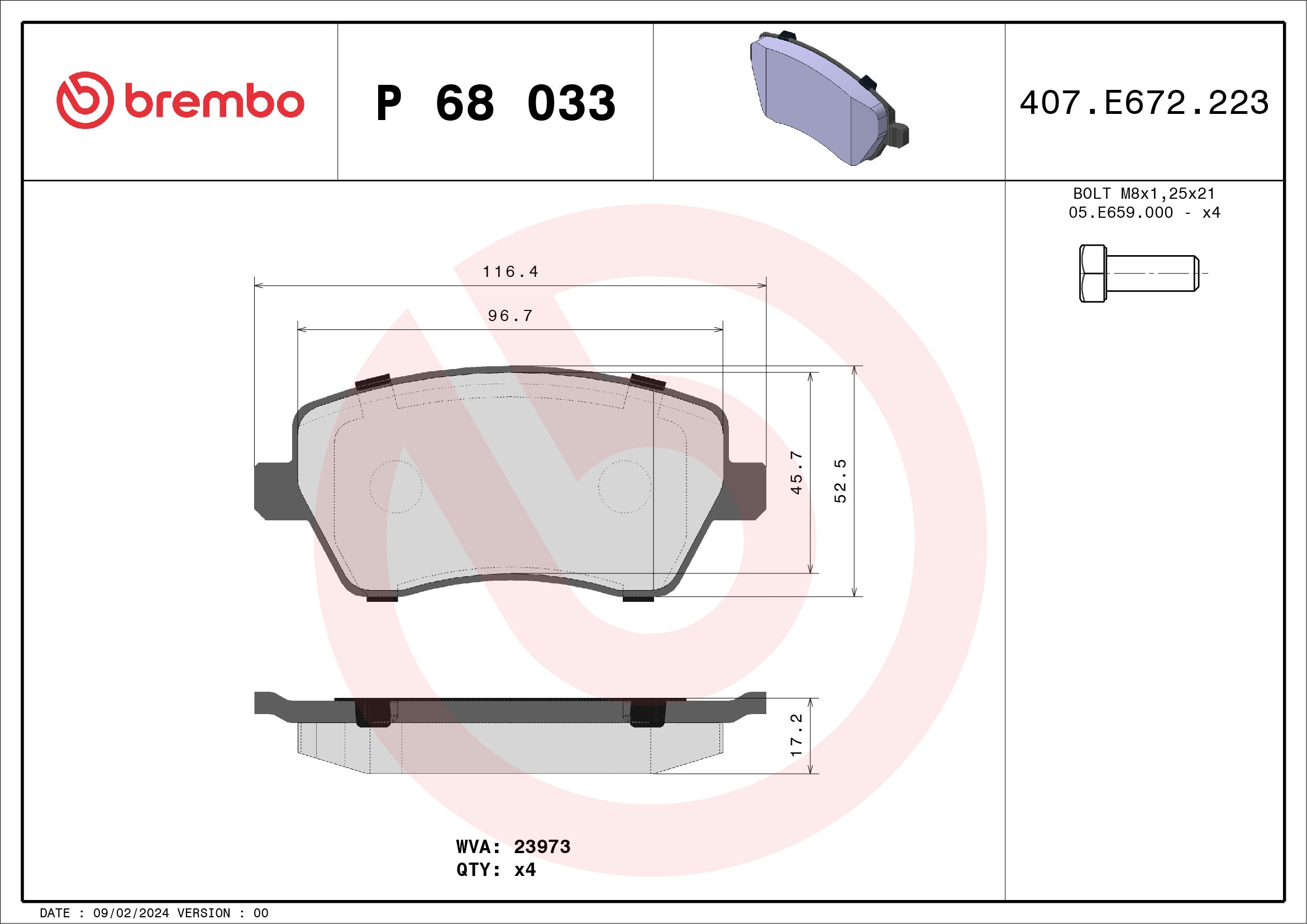 BREMBO Set placute frana fata  disc Duster Dacia