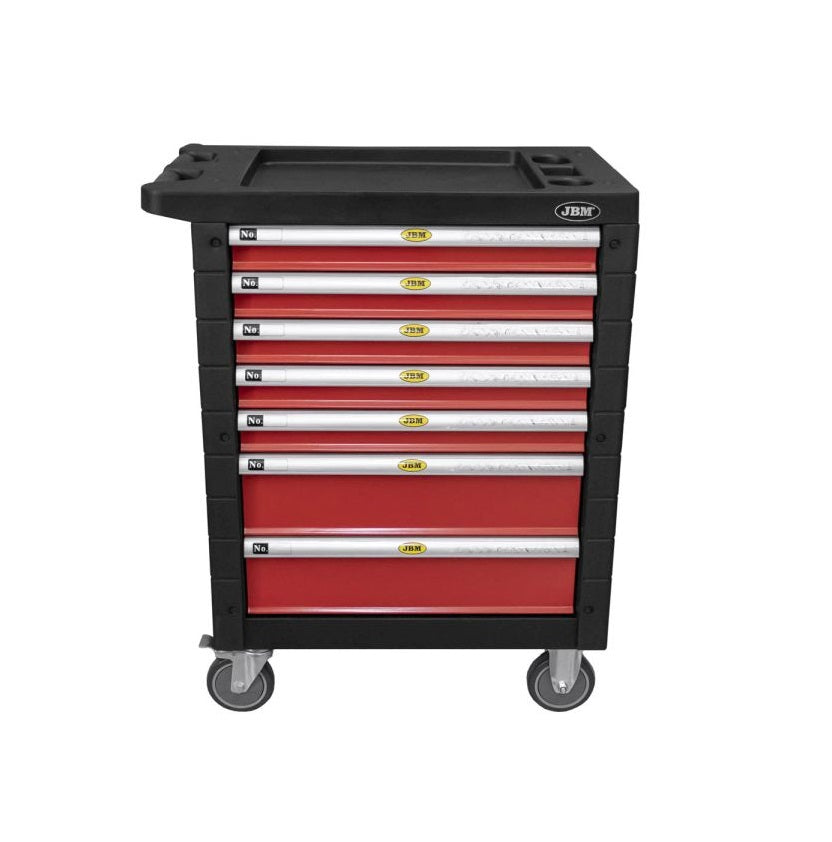 Cărucior profesional pentru scule GarageMeister GM53447, 7 sertare, închidere centralizată, sistem anti-răsturnare, Roșu/Negru