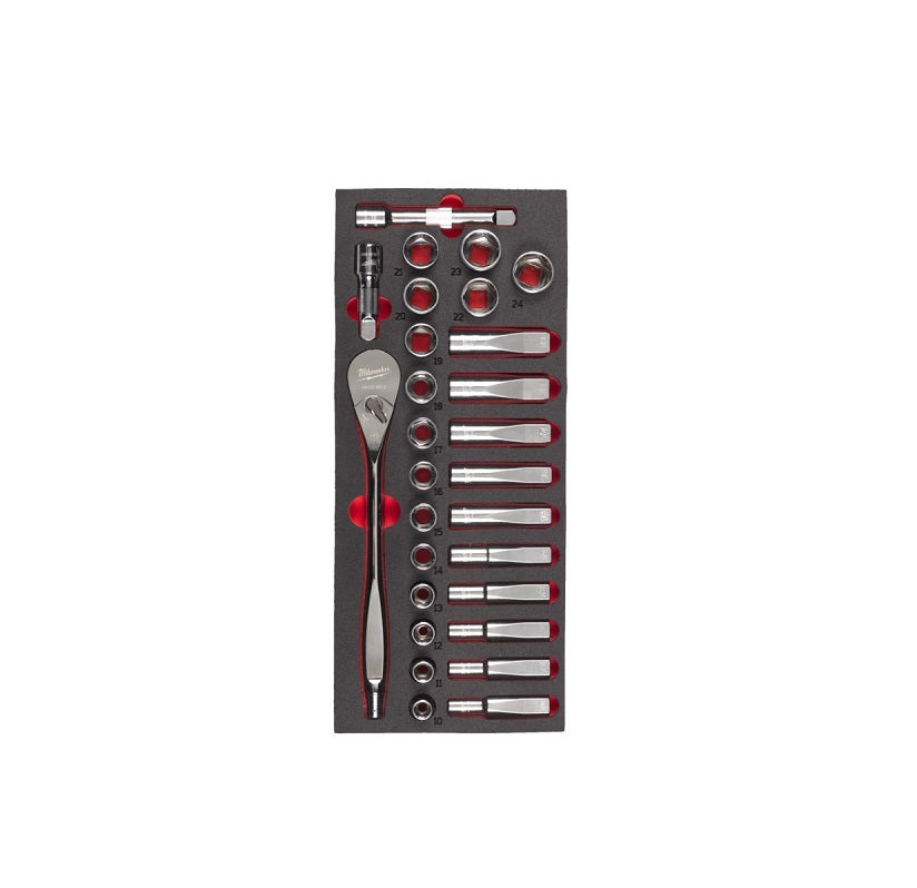 Set chei cu clichet și tubulare 1/2" Milwaukee 4932479826, 28 piese, design FOUR FLAT