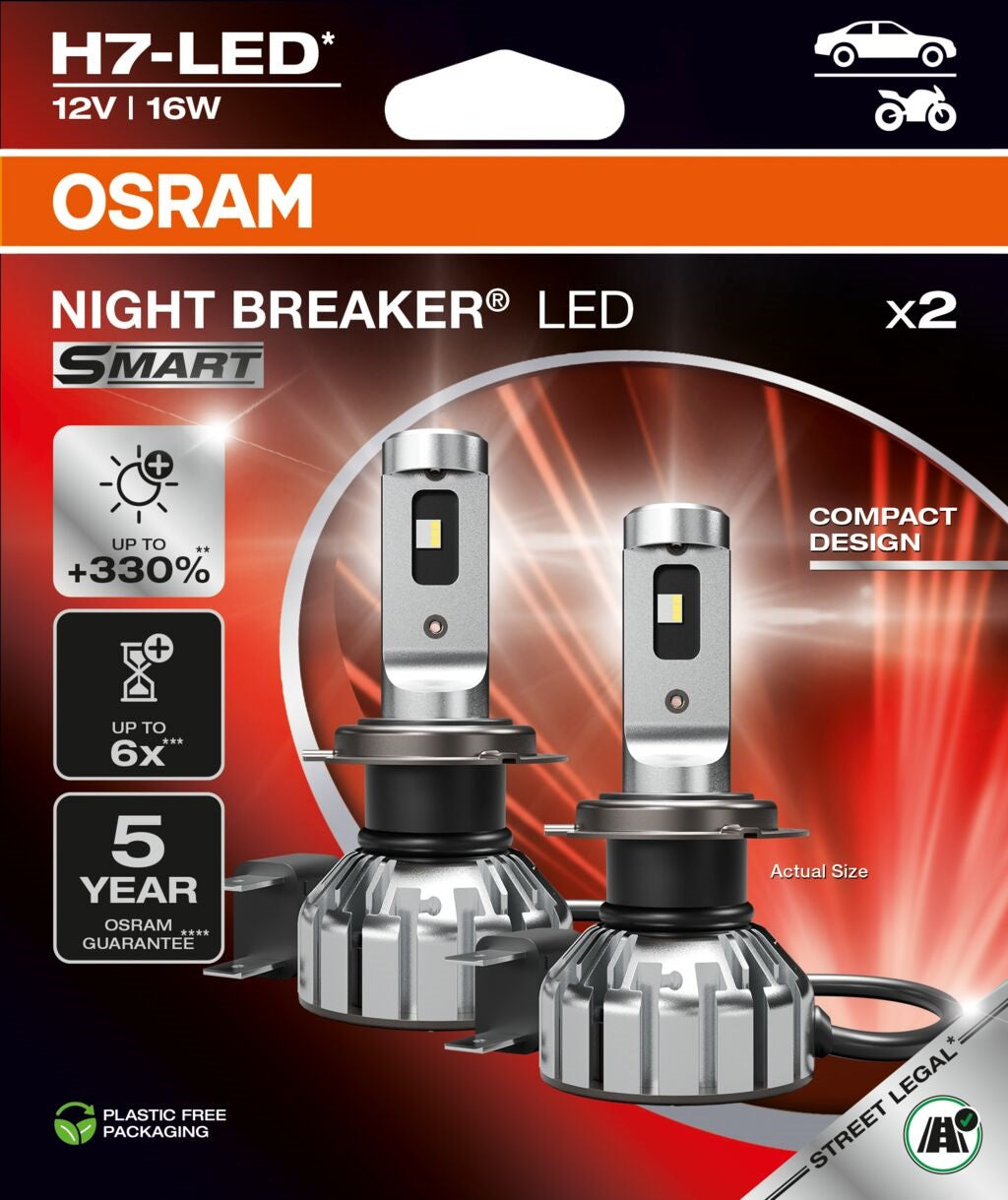 Set 2 Becuri LED SMART H7 OSRAM Night Breaker - 6000K, +220% Lumină, Plug & Play